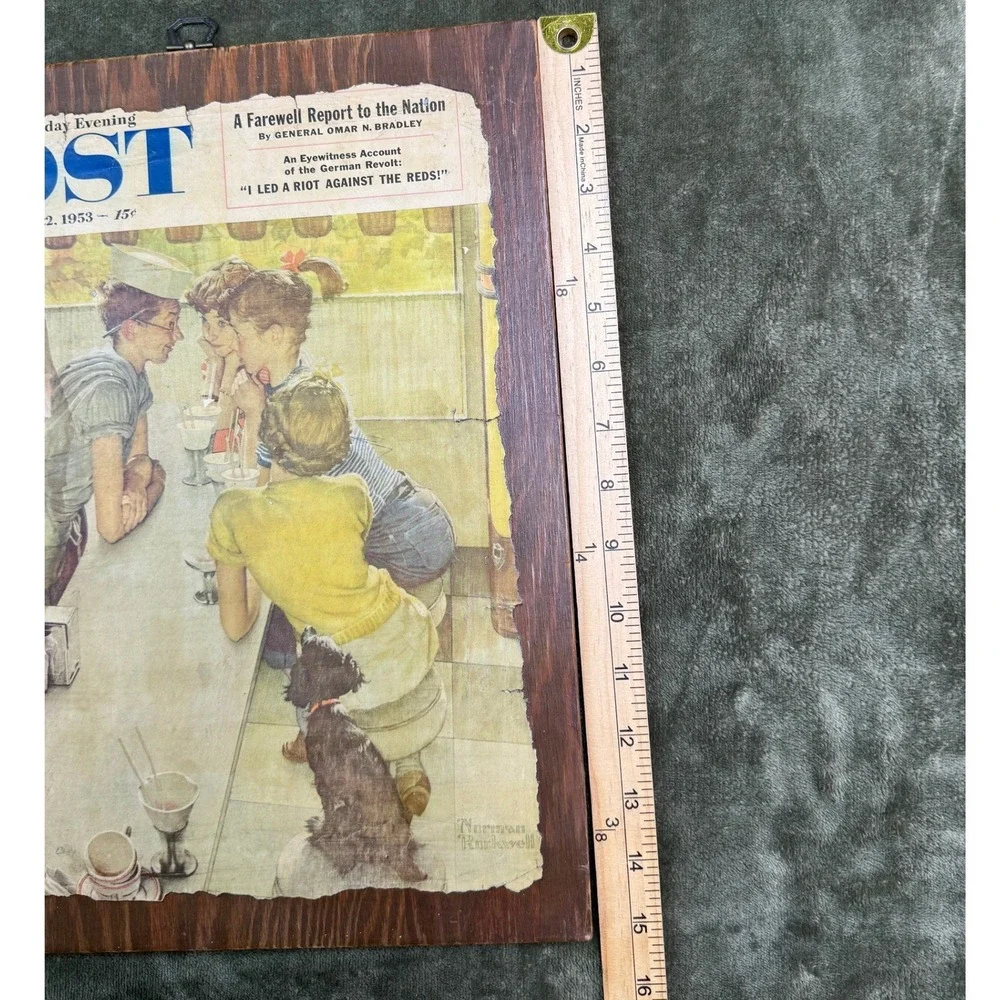 Vintage Norman Rockwell Saturday Evening Post 1953 Soda Jerk Wood Wall Plaque